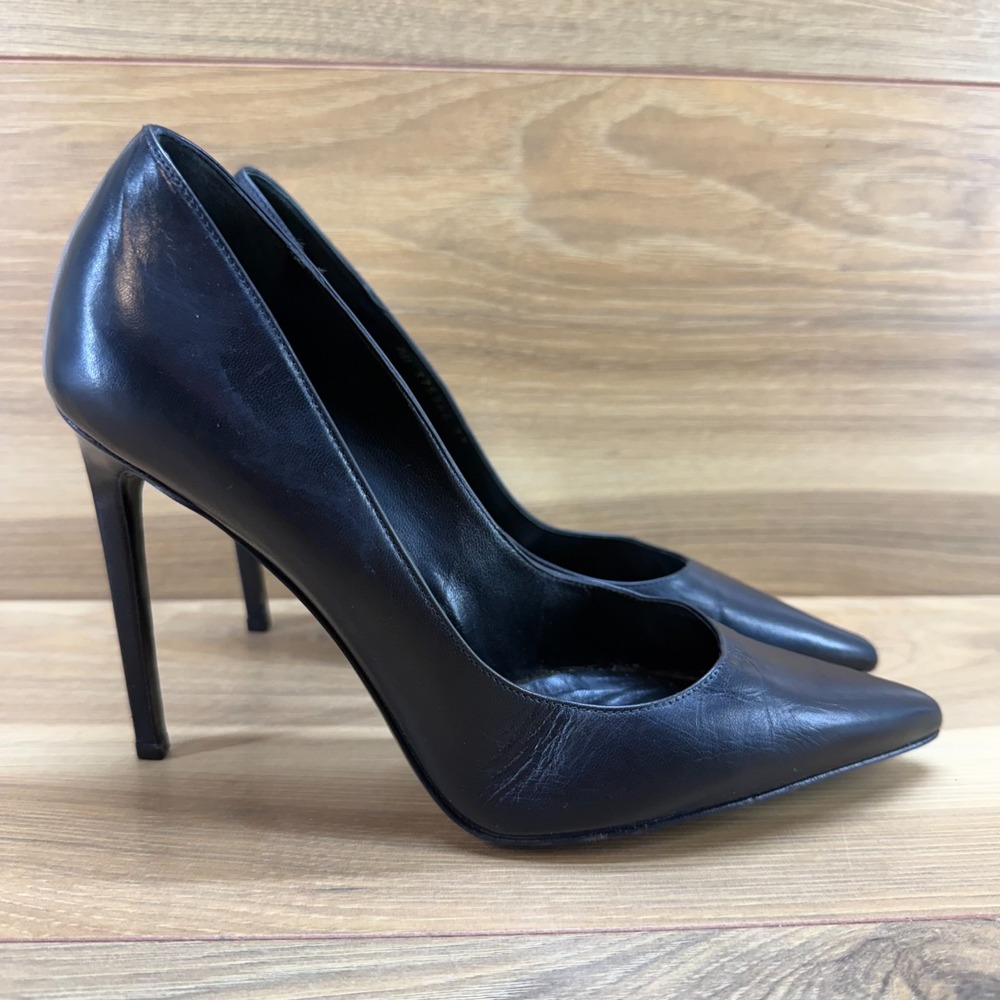 Saint Laurent Paris Pointed Toe Pumps Heel 7 EU 37 Black Leather Formal Business - Picture 3 of 10